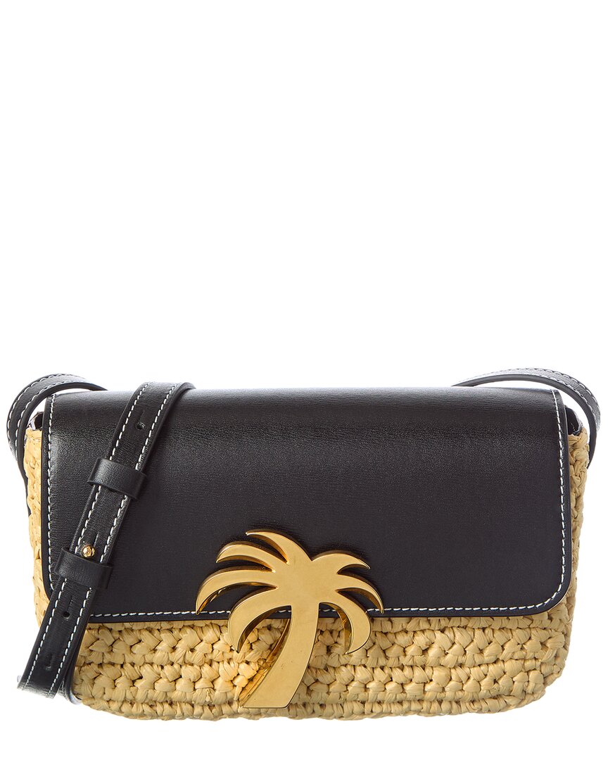 Palm Angels Palm Bridge Raffia & Leather Crossbody