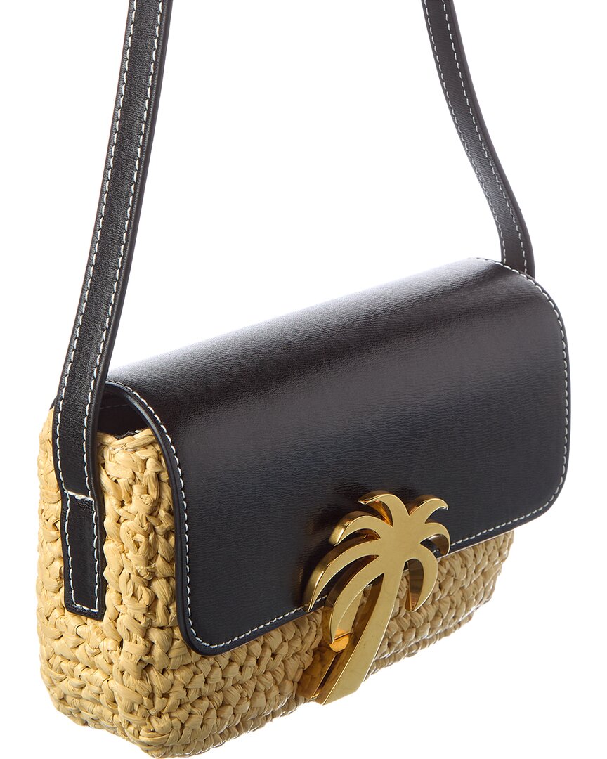 Palm Angels Palm Bridge Raffia & Leather Crossbody
