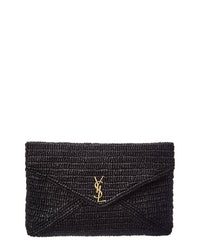 Saint Laurent Saint Laurent Ysl Logo Large Raffia Pouch