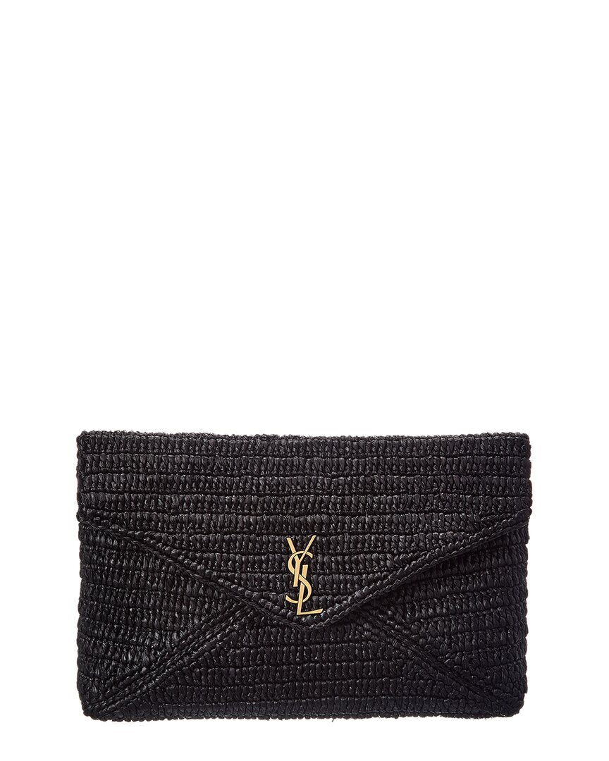 Saint Laurent Saint Laurent Ysl Logo Large Raffia Pouch
