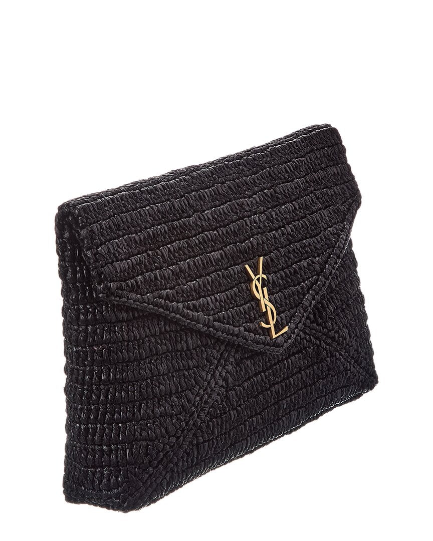 Saint Laurent Saint Laurent Ysl Logo Large Raffia Pouch