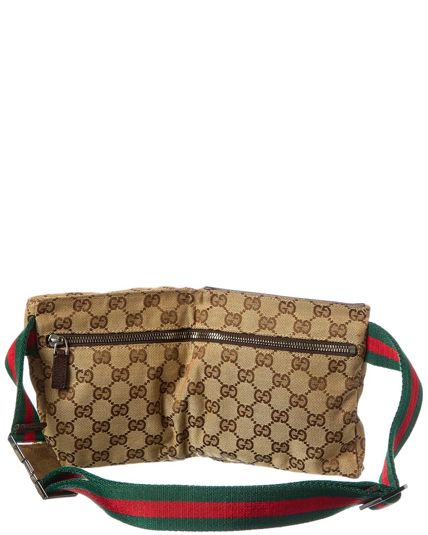 Gucci Dark Brown Monogram Coated Canvas Gg Web Double Pocket Belt Bag (Authentic