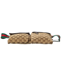 Gucci Dark Brown Monogram Coated Canvas Gg Web Double Pocket Belt Bag (Authentic