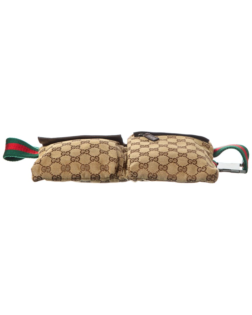Gucci Dark Brown Monogram Coated Canvas Gg Web Double Pocket Belt Bag (Authentic