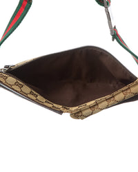 Gucci Dark Brown Monogram Coated Canvas Gg Web Double Pocket Belt Bag (Authentic