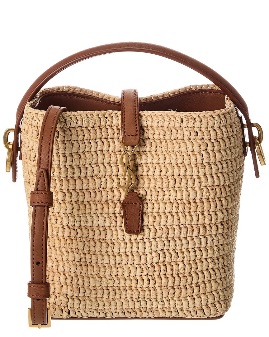 Saint Laurent Le 37 Mini Raffia & Leather Bucket Bag