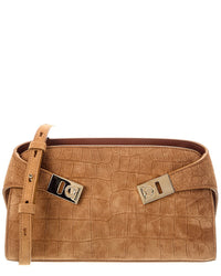 Ferragamo Ferragamo Hug Mini Croc-Embossed Suede Crossbody