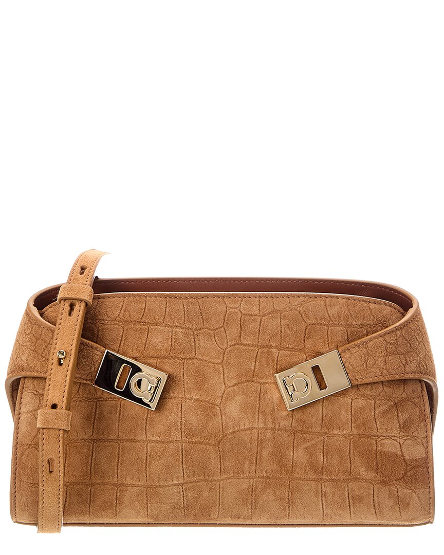 Ferragamo Ferragamo Hug Mini Croc-Embossed Suede Crossbody