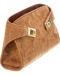 Ferragamo Ferragamo Hug Mini Croc-Embossed Suede Crossbody