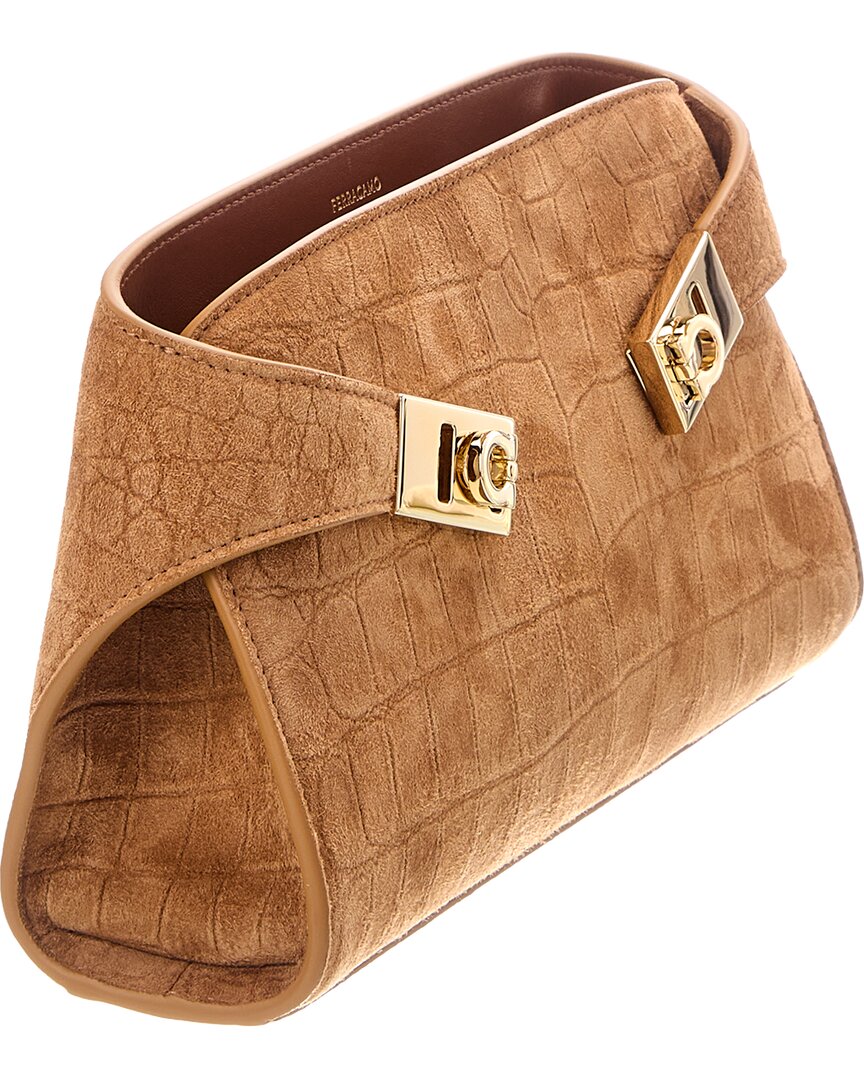 Ferragamo Ferragamo Hug Mini Croc-Embossed Suede Crossbody
