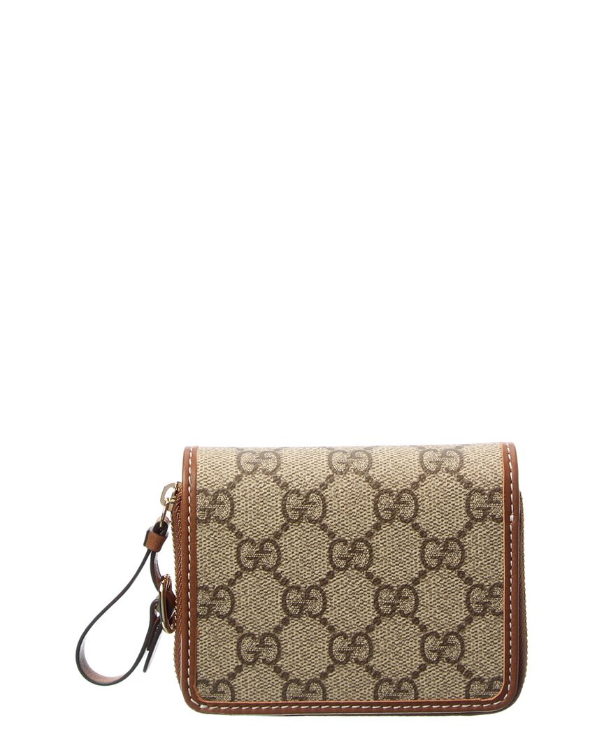 Gucci Gucci Emblem Mini Gg Supreme Canvas & Leather Zip Around Wallet