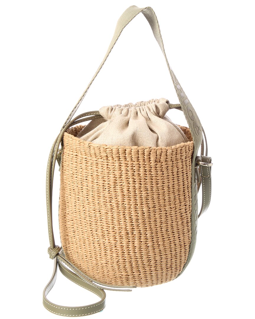 Chloé Chloé Woody Small Raffia & Canvas Bucket Bag