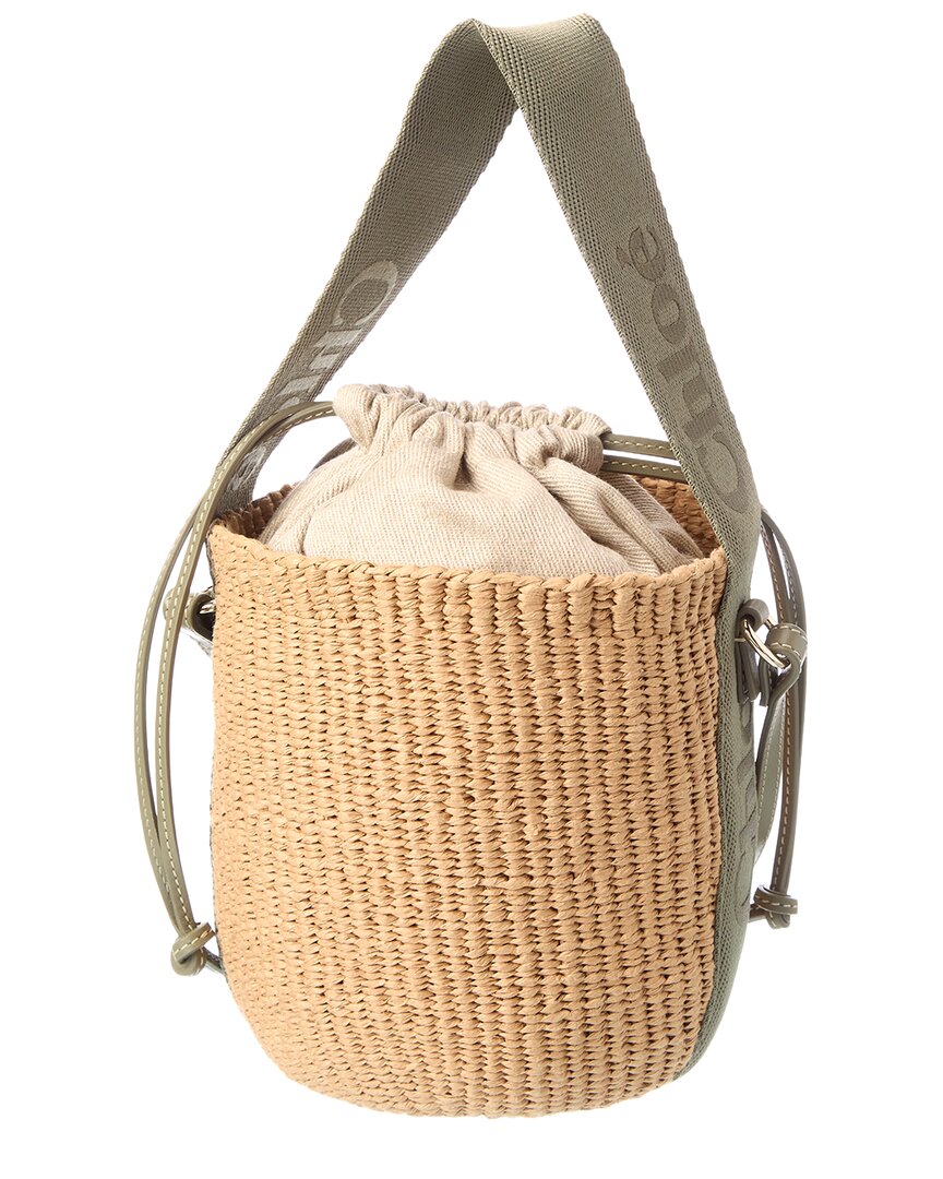 Chloé Chloé Woody Small Raffia & Canvas Bucket Bag