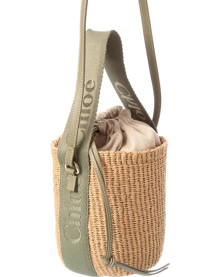 Chloé Chloé Woody Small Raffia & Canvas Bucket Bag