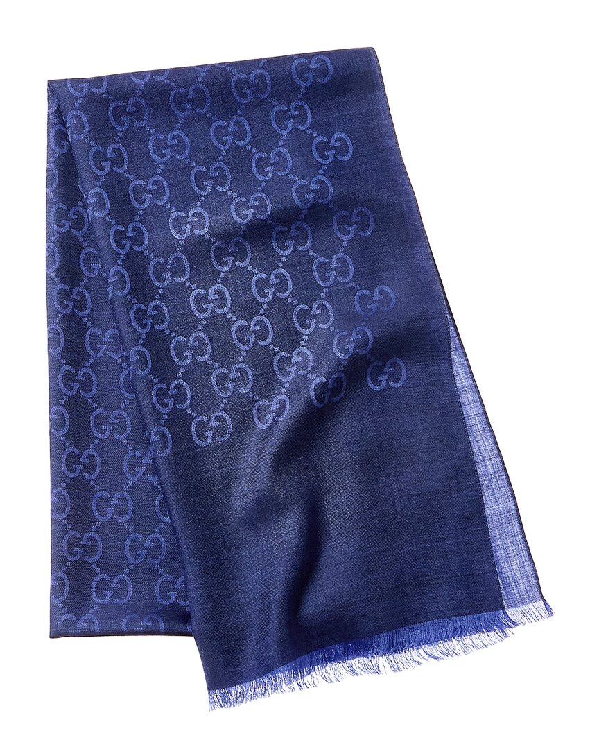 Gucci Logo Small Jacquard Wool & Silk-Blend Scarf