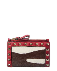 Valentino Valentino Rockstud Leather & Haircalf Card Case