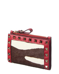 Valentino Valentino Rockstud Leather & Haircalf Card Case