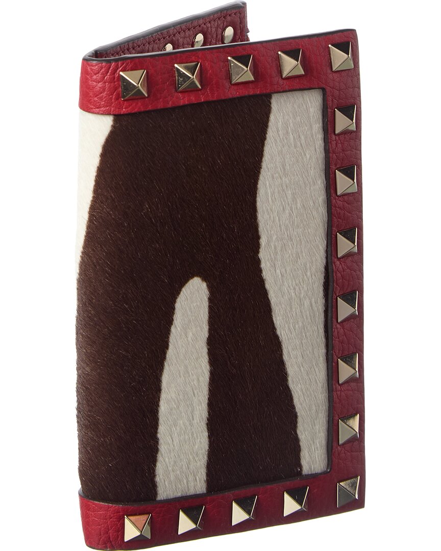 Valentino Valentino Rockstud Leather & Haircalf Card Case