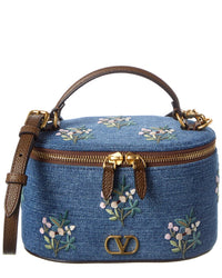 Valentino Valentino Rockstud Denim & Leather Cosmetic Case