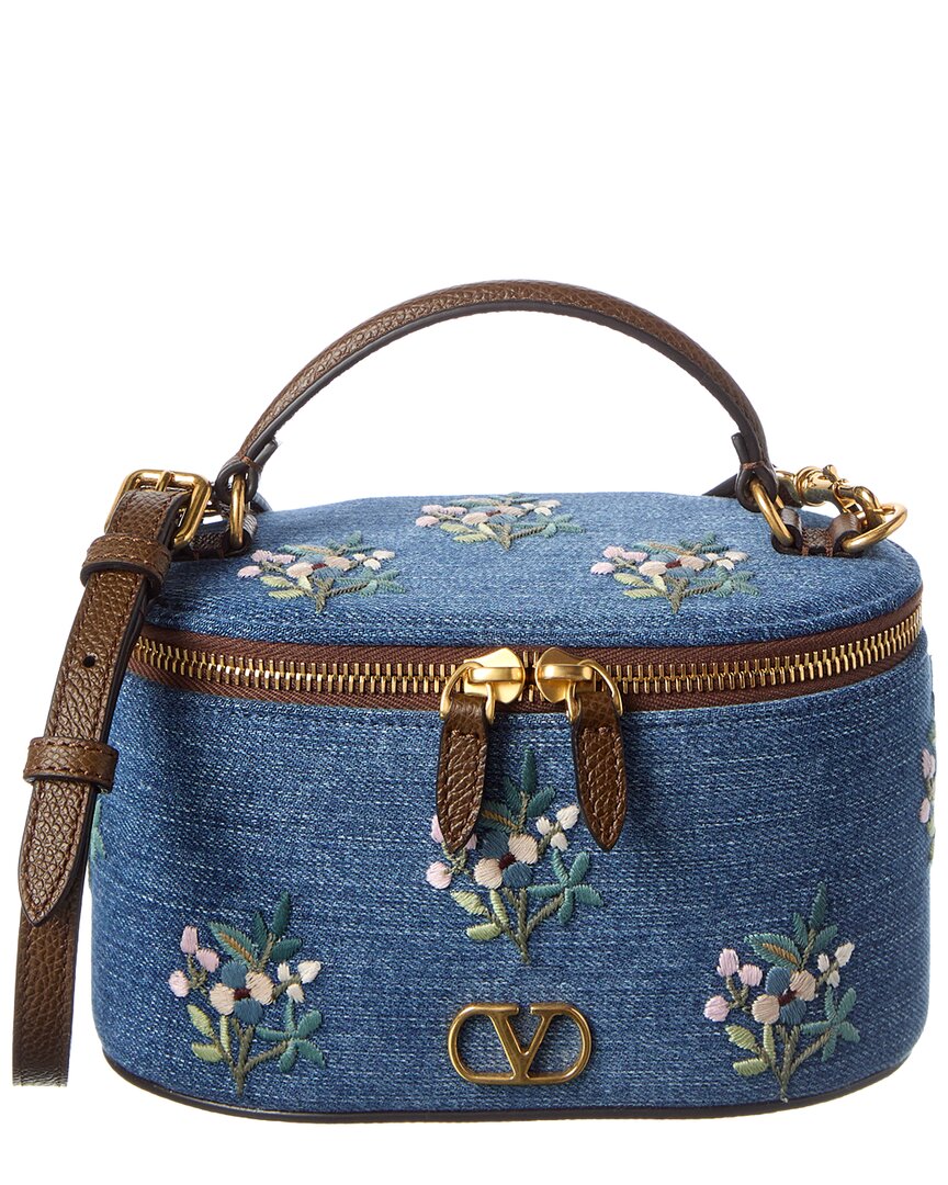 Valentino Valentino Rockstud Denim & Leather Cosmetic Case