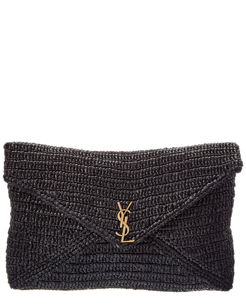 Saint Laurent Ysl Large Raffia Pouch