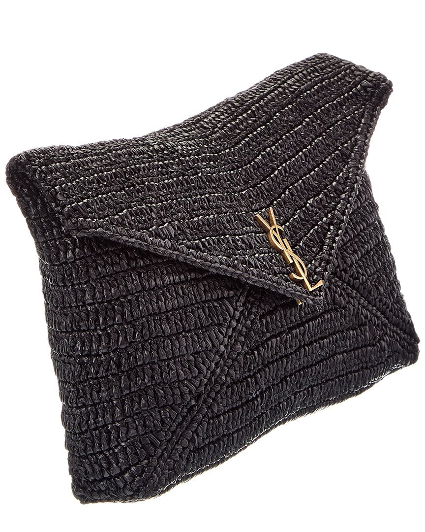 Saint Laurent Ysl Large Raffia Pouch