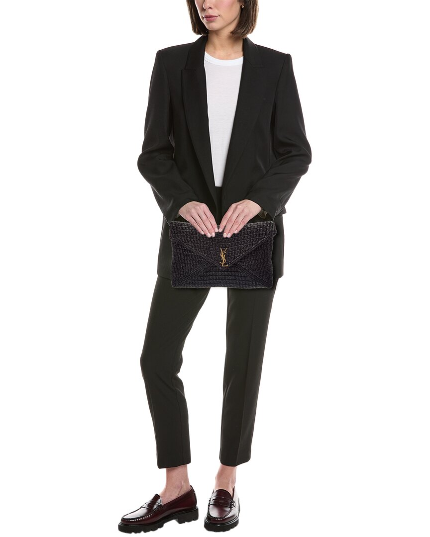 Saint Laurent Ysl Large Raffia Pouch