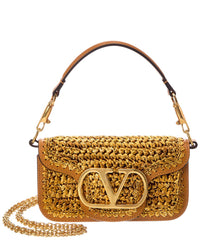 Valentino Vlogo Signature Mini Raffia & Leather Shoulder Bag