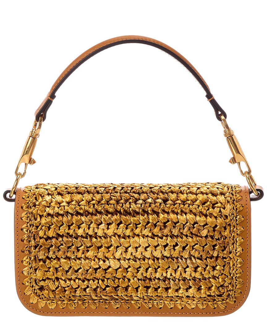 Valentino Vlogo Signature Mini Raffia & Leather Shoulder Bag