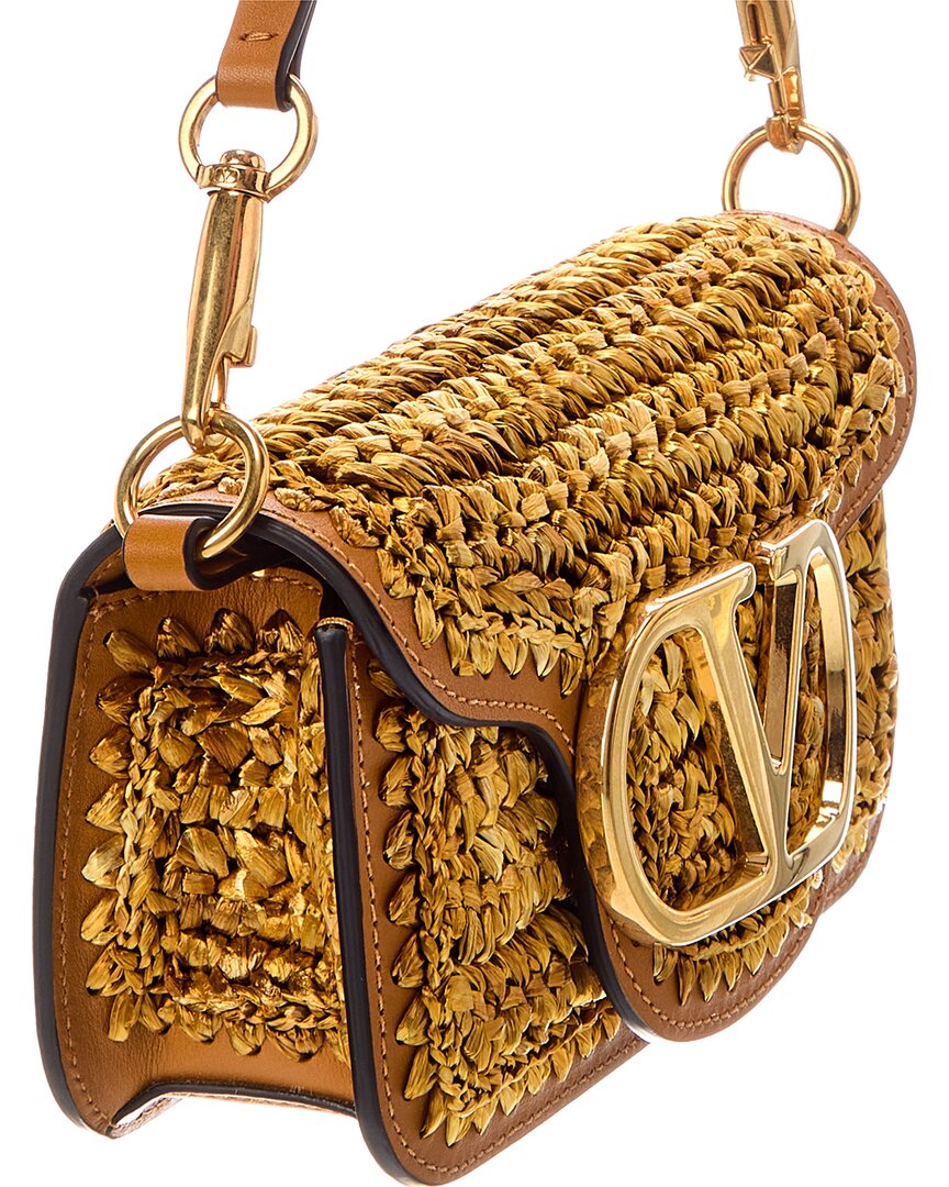 Valentino Vlogo Signature Mini Raffia & Leather Shoulder Bag