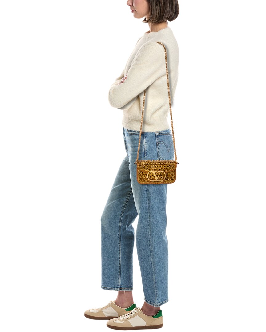 Valentino Vlogo Signature Mini Raffia & Leather Shoulder Bag
