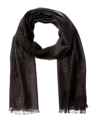 Gucci Logo Small Jacquard Wool & Silk-Blend Scarf Grey