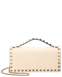Valentino Valentino Rockstud Grainy Leather Wallet On Chain