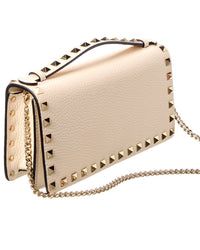 Valentino Valentino Rockstud Grainy Leather Wallet On Chain