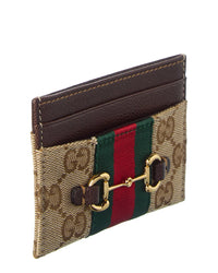 Gucci Gucci Horsebit Web Gg Canvas & Leather Card Case