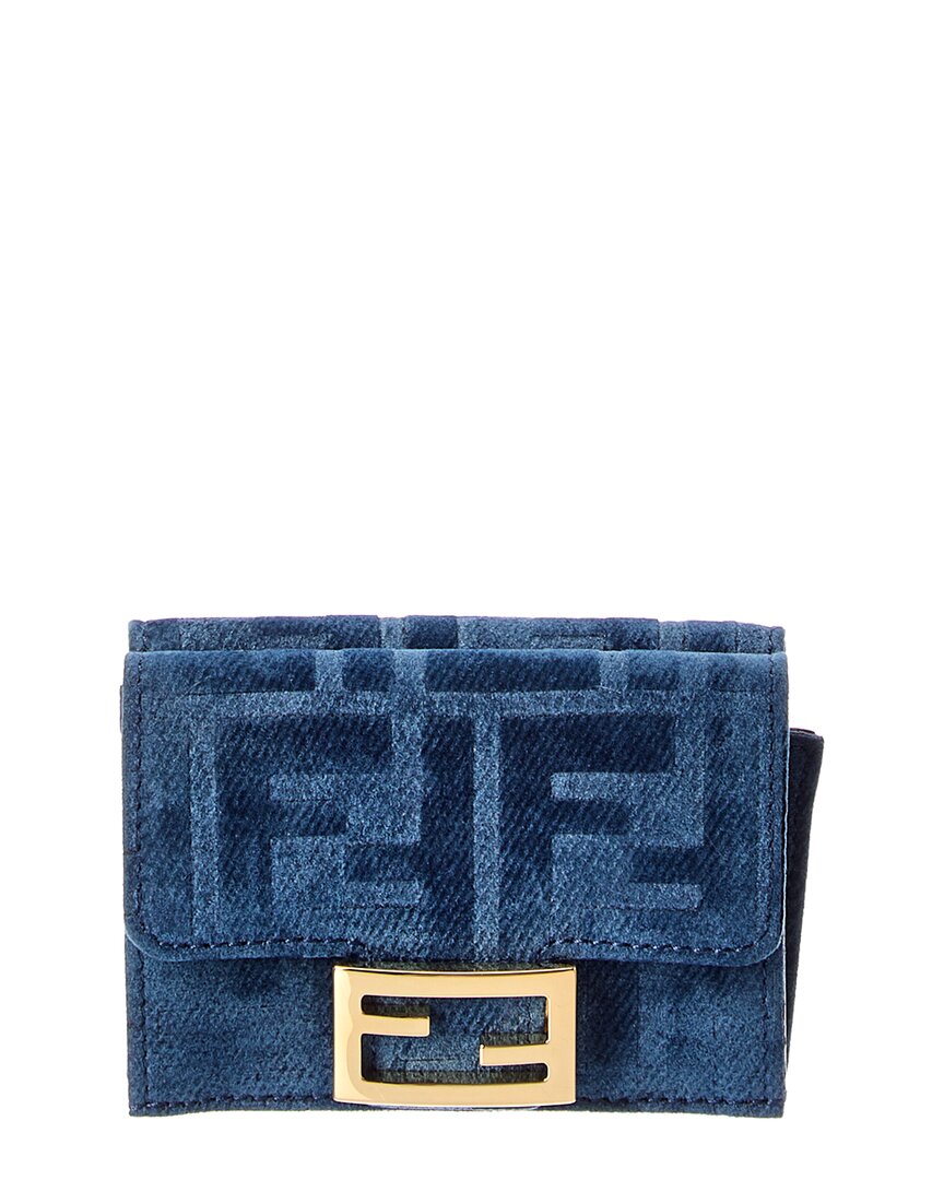 FENDI Fendi Micro Trifold Flocked Denim Wallet