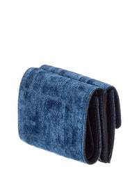 FENDI Fendi Micro Trifold Flocked Denim Wallet