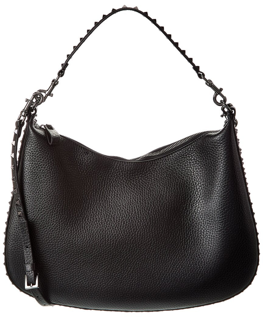 Valentino Rockstud Grainy Leather Hobo Bag