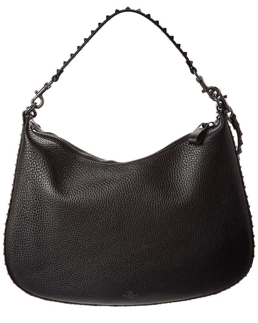 Valentino Rockstud Grainy Leather Hobo Bag