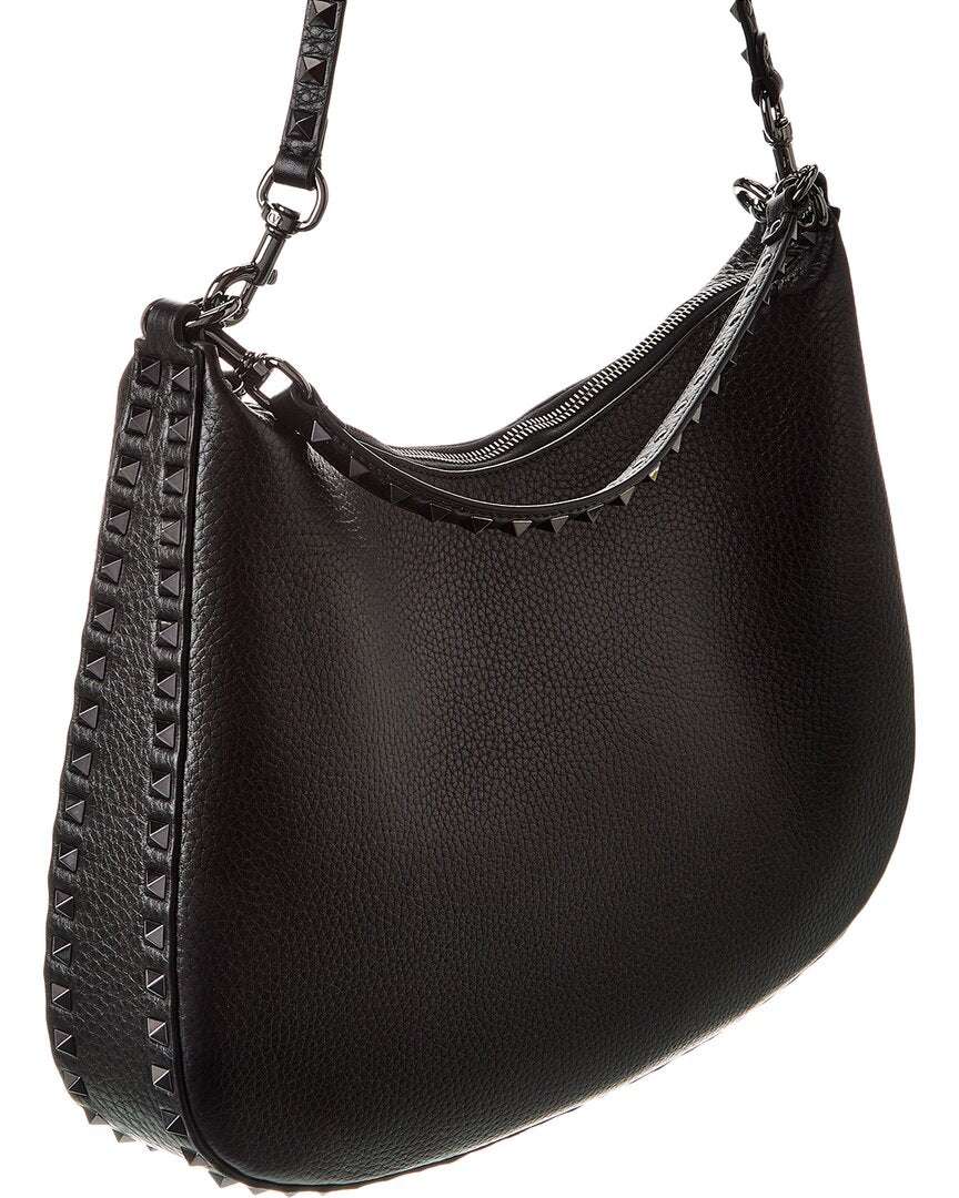 Valentino Rockstud Grainy Leather Hobo Bag