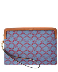 Celine Triomphe Small Canvas & Leather Clutch