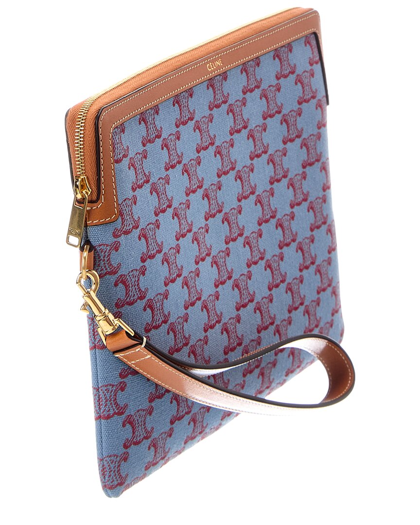 Celine Triomphe Small Canvas & Leather Clutch