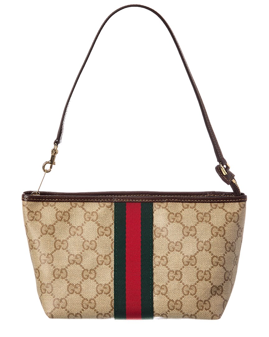 Gucci Gucci Web Small Gg Coated Canvas & Leather Pouch