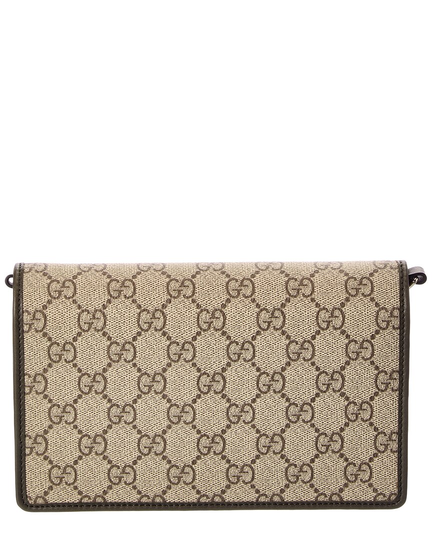 Gucci Gucci Gg Emblem Gg Supreme Canvas & Leather Wallet On Chain