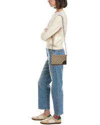 Gucci Gucci Gg Emblem Gg Supreme Canvas & Leather Wallet On Chain
