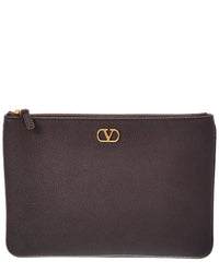 Valentino Valentino Vlogo Signature Leather Pouch
