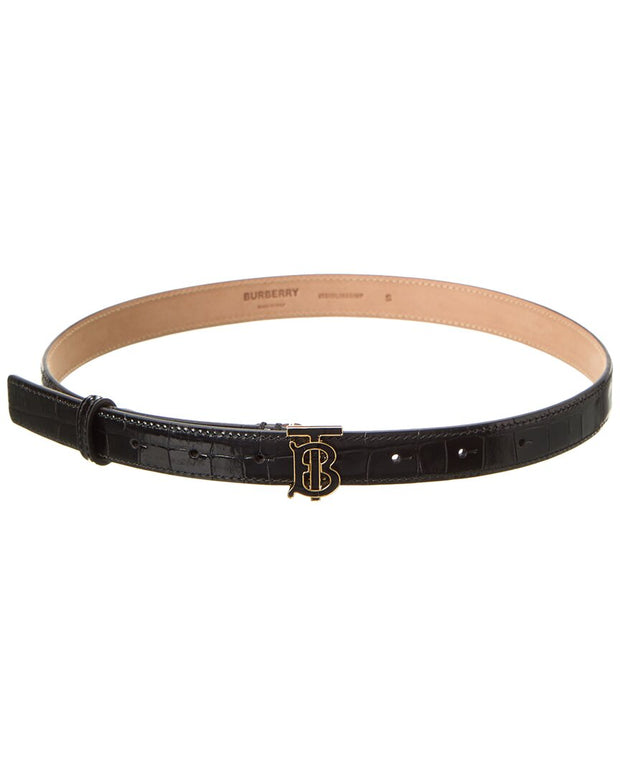 BURBERRY - Branded-buckle croc-embossed leather belt