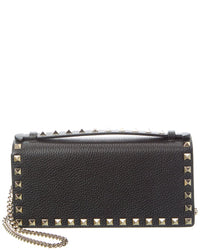 Valentino Valentino Rockstud Grainy Leather Wallet On Chain
