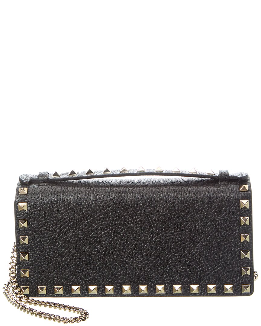 Valentino Valentino Rockstud Grainy Leather Wallet On Chain