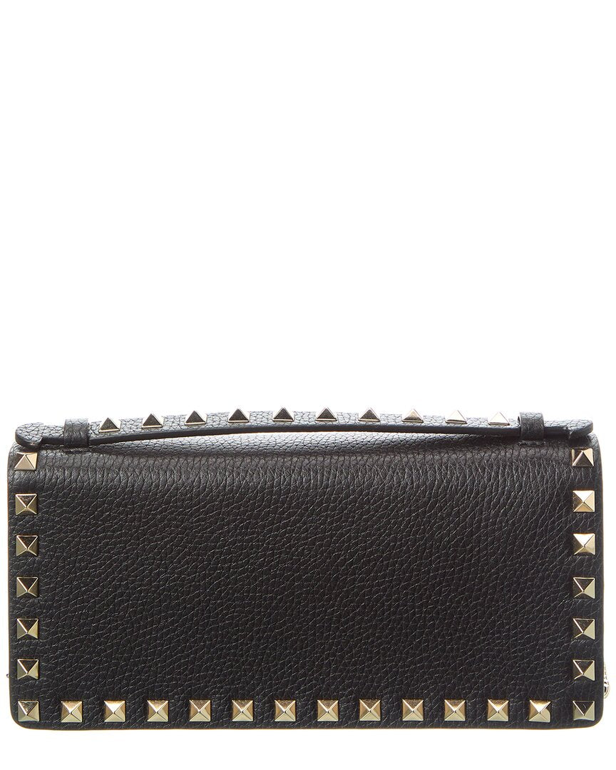 Valentino Valentino Rockstud Grainy Leather Wallet On Chain